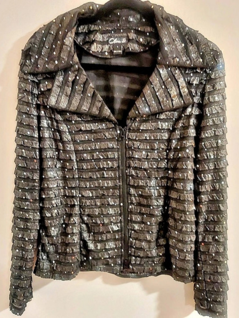 Clara S. Sequin Textured Jacket in Black Size Large